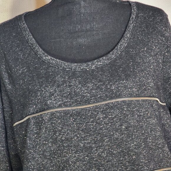 Lane Bryant Grey Black Exposed Faux Zipper LS Cotton Metallic Nylon Top Sz 18/20 - Picture 6 of 16